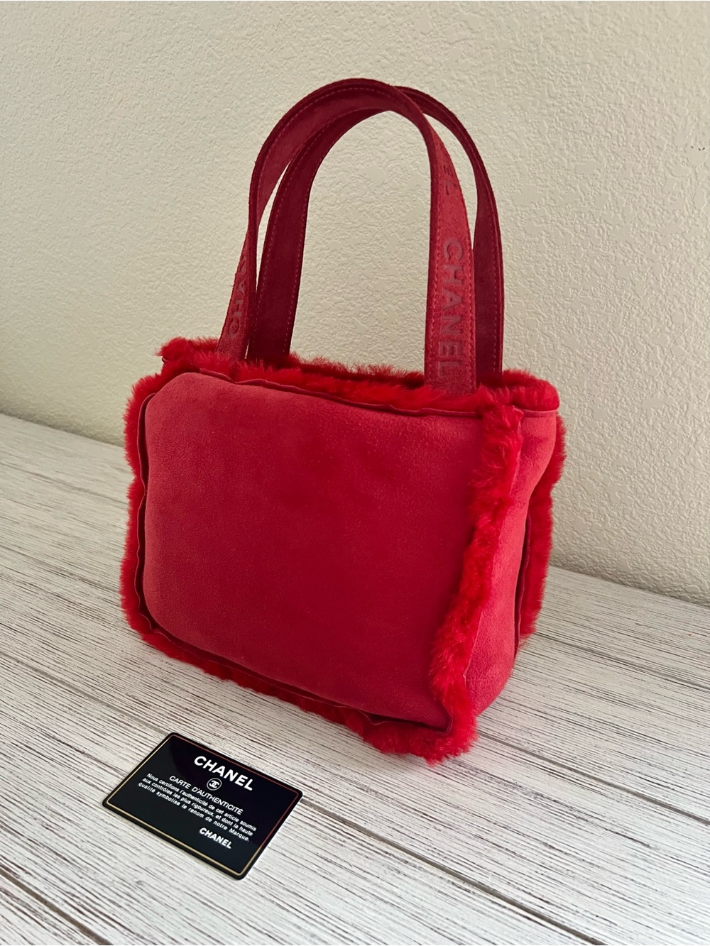 CHANEL Red Mouton Tote Card and Hologram